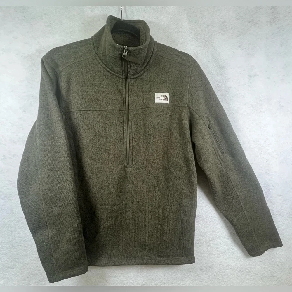 North Face Sweatshirt Mens Small Green Design 1/2 Zip Fleece Line E4 - Picture 1 of 8